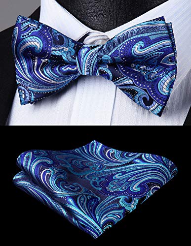 Image of HISDERN Suspenders for Men Paisley Floral Bow tie Suspender Pocket Square Sets Adjustable Y Shape 6 Clips Wedding Braces