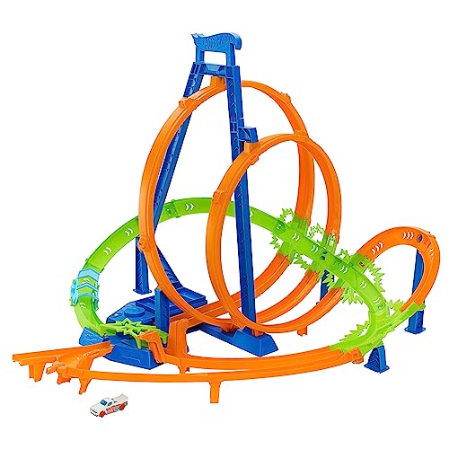 Hot Wheels , Coffret Looping multi crash, circuit avec 5 zones de carambolage, propulseur motorisé et 1 voiture Hot Wheels échelle 1/64, rangement facile,...