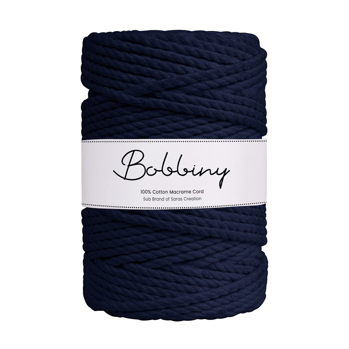 Bobbiny | 3 Ply Twisted Macrame Cotton Cord Dori (Roll Packaging) Thread for Macrame DIY and Other Projects | Navy Blue | 3mm,50 Meter