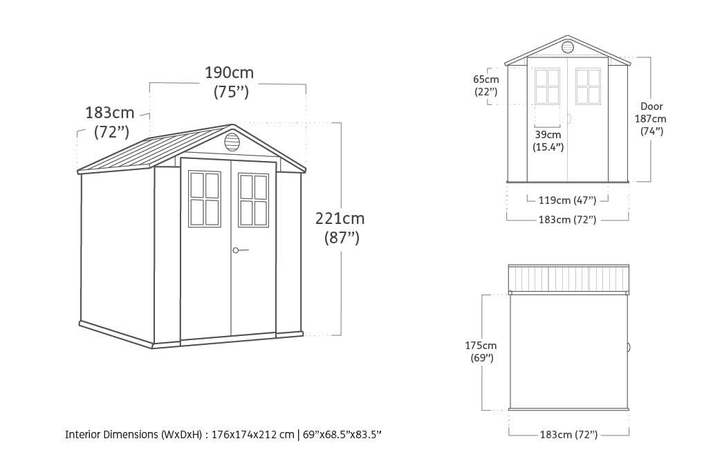 Keter Darwin 6x6 Gerätehaus in Grau – Wartungsfrei, Wetterfest mit Holzoptik, 3,4 m², Abschließbare Doppeltür & Bodenplatte
