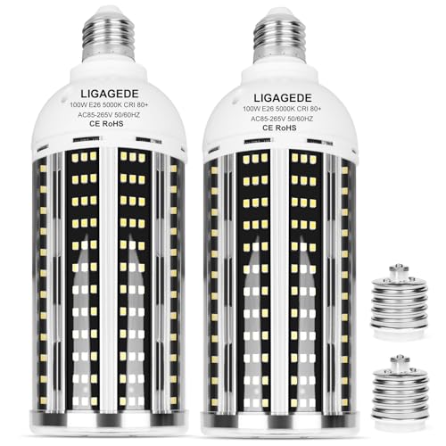 2 Pack 1000W Equivalent Led Corn Light Bulb, 10000 Lumen 5000K Daylight White 100W LED Corn Bulb, AC85-265V, E26/E39 Base LED Bulbs for Outdoor Indoor Warehouse Garage Basement Backyard Factory Barn