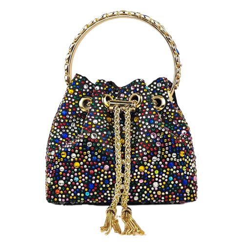 Image of HUANG ZHUANG Colorful Crystal Soft Purse Sparkly Rhinestone Handbag Women Clutch Bling Party Crossbody Bag for Prom Cocktail