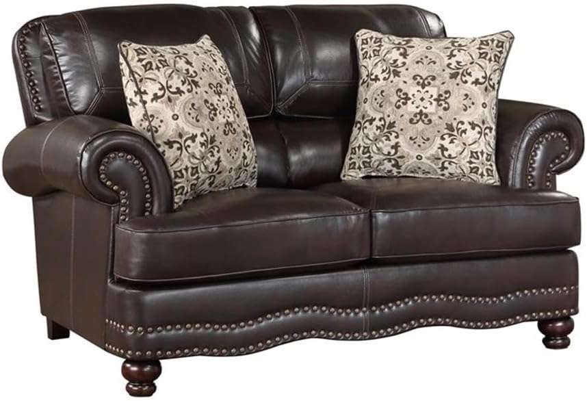 Milford Brown Faux Leather 2-Piece Sofa Set with Nailhead Trim