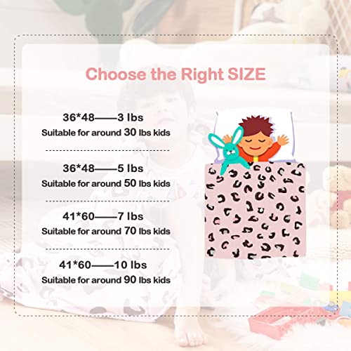 Sivio Weighted Blanket - 100% Cotton Weighted Blanket 3 lbs 36 x 48 inches, Washable Breathable Soft Heavy Blanket for Home and School Nap, Pink Leopard