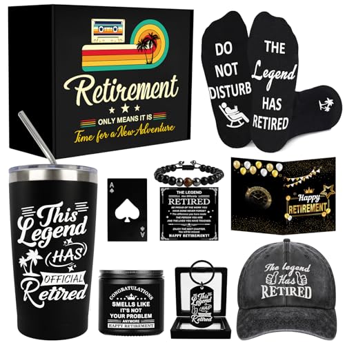 8 Pcs Retirement Gifts for Men 2026 This Legend Has Retired Happy Retired Gifts Basket for Dad Grandpa Coworker Teachers Boss Friends Retirees 20 Oz Tumbler Best Mens Retirement Gift Set