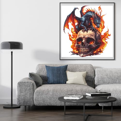 Image of Moohue Stamped Cross Stitch Kits for Adults Animal Dragon and Skull 14CT Pre Printed Cross Stitch Kits for Beginners (Animal Dragon and Skull)