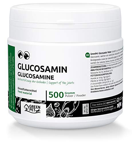 GreenPet Glucosamin Hund & Pferd 500 g – Gelenkpulver zur Unterstützung der Gelenke & Agilität, Mobilität auch für Seniorenhunde & Pferde, Reines Glucosamine ohne künstliche Zusätze