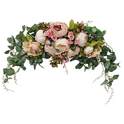 Wedding Arch Flowers, 30 Inch Rustic Artificial Floral Swag for Door Lintel, Green Leaves Rose Peony Sunflowers Table Centerpieces Home Decoration Cover