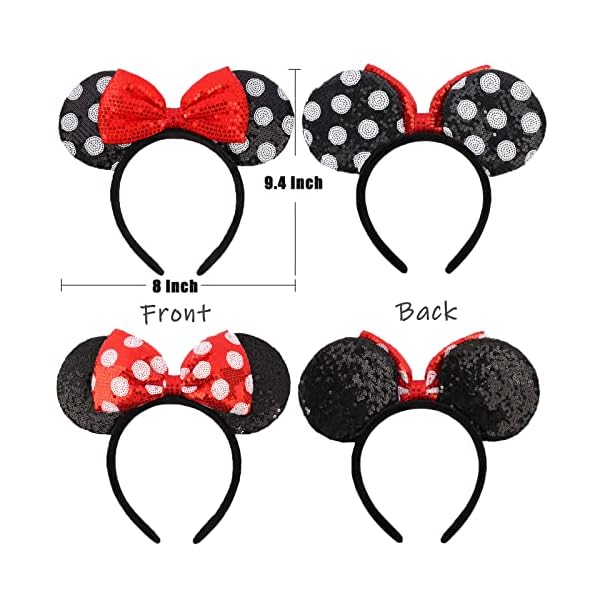 Etluk mouse ears headbands, 2 pcs bow headband, classic shiny bow cute headbands for women, girls - image 3