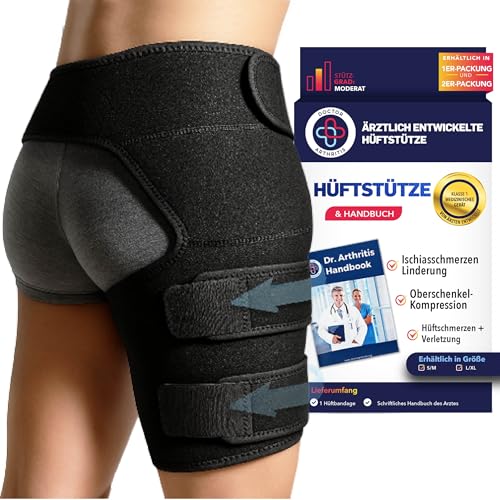 Dr. Arthritis Von Ärzten Entworfen Stabilisierende Oberschenkelbandage, Hüftgelenkstütze für Oberschenkelkompression, Hüftbandage, Rechtes Bein [Schwarz, L/XL]