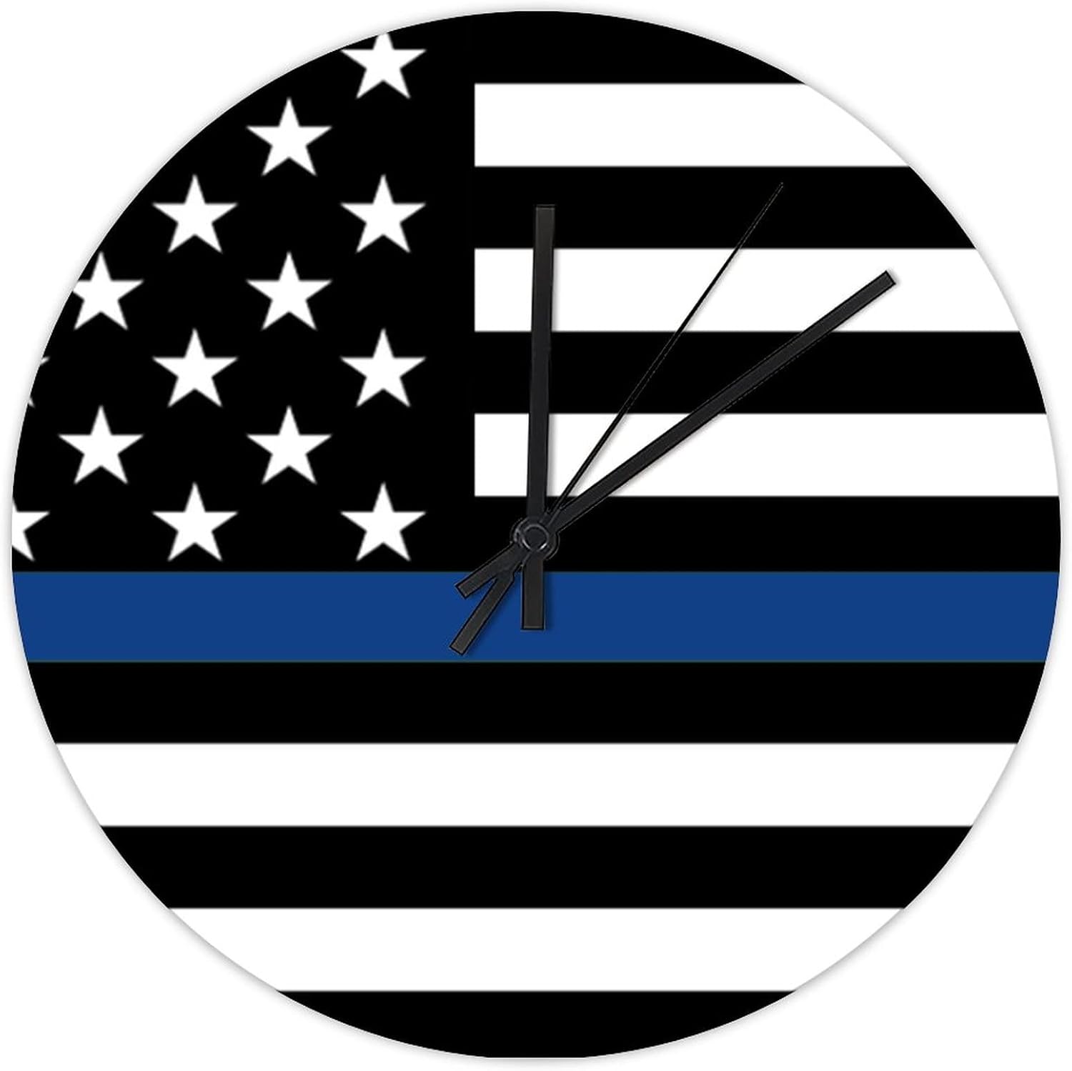 12 Inch Retro Vintage Thin Blue Line Black American Flag Clock Silent Non-Ticking Battery Operated Honoring Law Enforcement Officers Wooden Decorative Round Clock for Home Living Room
