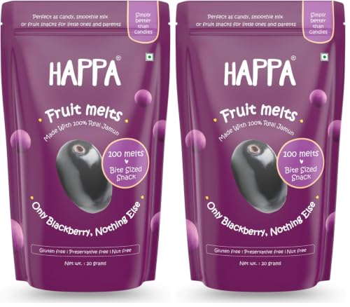 Image of Happa Jamun Melts | 100% Fruit Candy for Babies, Kids & Adults | No Added Sugar, No Colours, No Artificial Flavours | Melt-in-Mouth | Single Ingredient | 8M+ | 20g Pack of 2