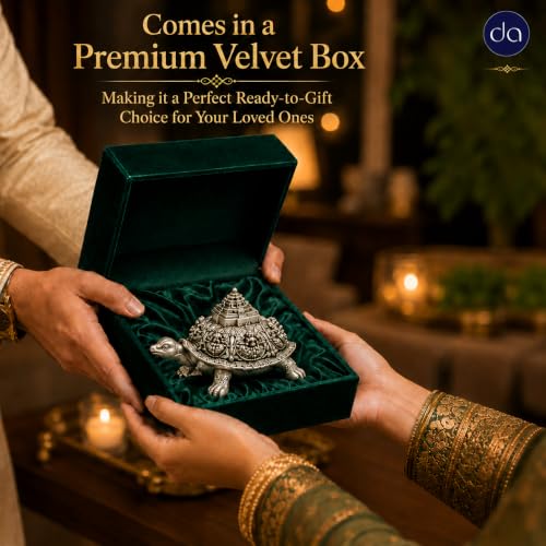 Image of 999 Pure Silver Plated Ashta Lakshmi Tortoise Idol (2 Inch) | Auspicious Vastu Home Decor for Pooja Room and Mandir | Sacred Turtle Showpiece for Prosperity, Good Luck & Wealth
