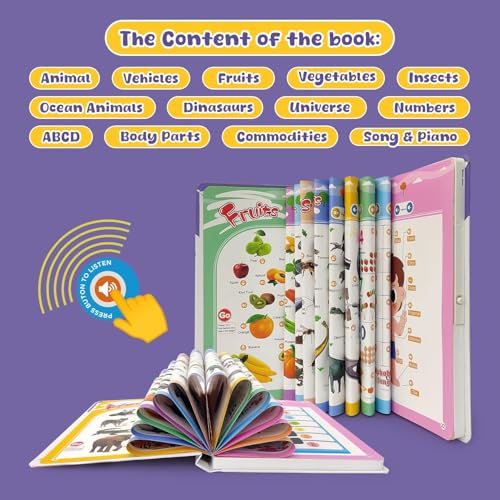 Image of Interactive English Words Sound Book | 13 Learning Themes & 300+ Words | Educational Talking Book for Kids | Learn Alphabets, Animals, Fruits & More | Musical Learning Toy for Toddlers