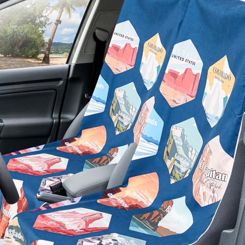 Image of 2 Pack Car Seat Towel Cover with Storage Bag, Multi National Parks 1 | 63 x 32 in Car Towel Seat Cover Non Slip Waterproof, Gym Workout Swimming Running, Machine Washable Sweat Absorbent Protector