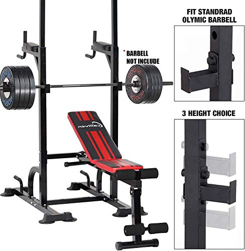 ER KANG Power Tower Dip Station, 850lbs Weight Capacity Workout Station with Dip Stands, Pull Up Chin Up Tower, Adjustable Weight/Sit-Up Bench for Strength Training, Home Gym(2021 Version)