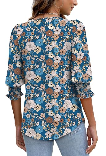 Image of XIEERDUO Blouses for Women Dressy Casual 3 /4 Length Sleeve Womens Tops with Smocked Cuffs