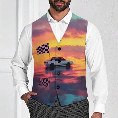 Car Racing in Sunset Suit Vest for Men Slim Fit Sleeveless Jacket V Neck Business Waistcoat Button Up Dressy Top4