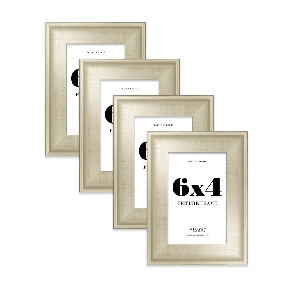 6x4" Silver Picture Frame - Rustic Wood Industrial Effect Photo Frame for Wall Display, Ideal for Posters, Prints & Home Décor, Wall Hooks and Kickstand, 32mm Edge - 4 Pack