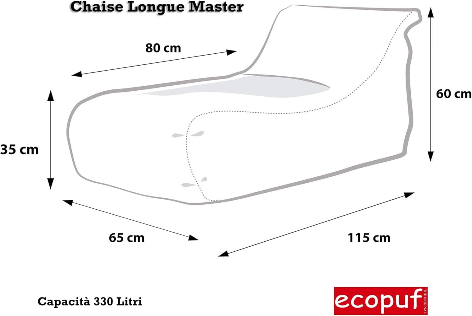 Ecopuf - Master Canapé Pouf Chaise Longue da esterno - Pouf Poltrona con tasca portaoggetti e maniglia - Borsa in tessuto impermeabile - Poltrona da salotto - 115x65x60cm, Blu M16