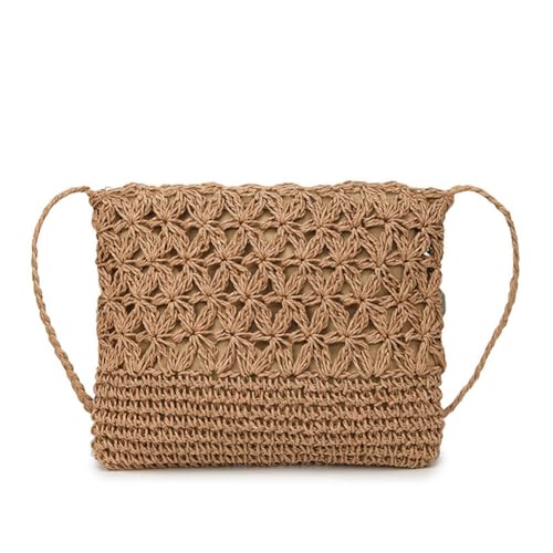 MdouLy Bolso de hombro bohemio de mimbre tejido a mano para mujer, bolso cruzado para mujer, Paja trenzada, marrón