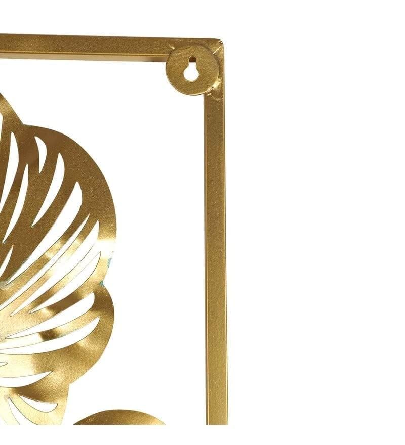 Image of SHREE 'O' GREEN TECH Metal Multicolor Big Leaves Metal Wall Art Room Decor Aesthetic, Set of 3 Golden Frame Wall Sculptures, Wall Decor for Living Room, Bathroom Bedroom or Kitchen Decor