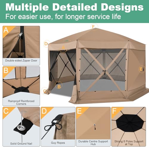 Image of COBIZI 15x15 FT Pop Up Gazebo - Canopy Tent, Large Gazebos On Clearance with Sidewalls, Screened in Gazebo,carpas para Patio,Portable Screen Tents for 12-15 Persons Outdoor Camping, Backyard, Khaki