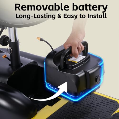 Image of 4 Wheel Mobility Scooter, Electric Scooter with Seat,Lightweight Mobility Scooter with Removable Battery. 6 MPH High Speed 265 lbs Capacity, Foldable Design (Yellow)