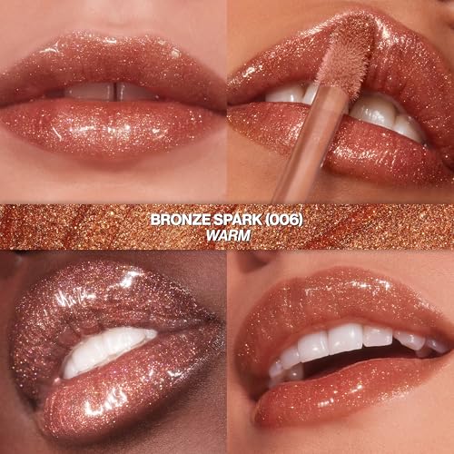 Image of REVLON Super Lustrous Glimmer Gloss, Non-Sticky Lip Gloss, High-Shine Finish, Plant-Based Glitter, 006 Bronze Spark, 3.8 ml