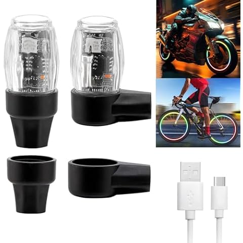 YUERWOVER 2 Pack Tire Lights for Car LED Colorful Wheel Light Valve Stem Cap Flash Light for Truck Motorcycle Bike Waterproof Rechargeable Tyre Spoke Lamp Glow in the Dark Reflector Accessories(2PC) Cover
