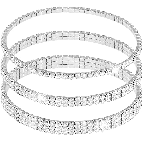 Image of Suyi Crystal Ankle Bracelet for Women Diamond Tennis Stretch Anklets Elastic Foot Chain 3 Pcs Silver Set 4