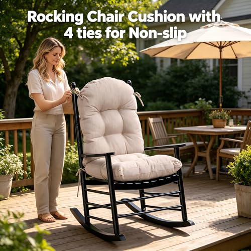 Image of QILLOWAY Outdoor High Back Chair Cushion for Adirondack, All Weather Rocking Chair Cushions Thick Padded Replacement for Patio Furniture,Tan, Grey