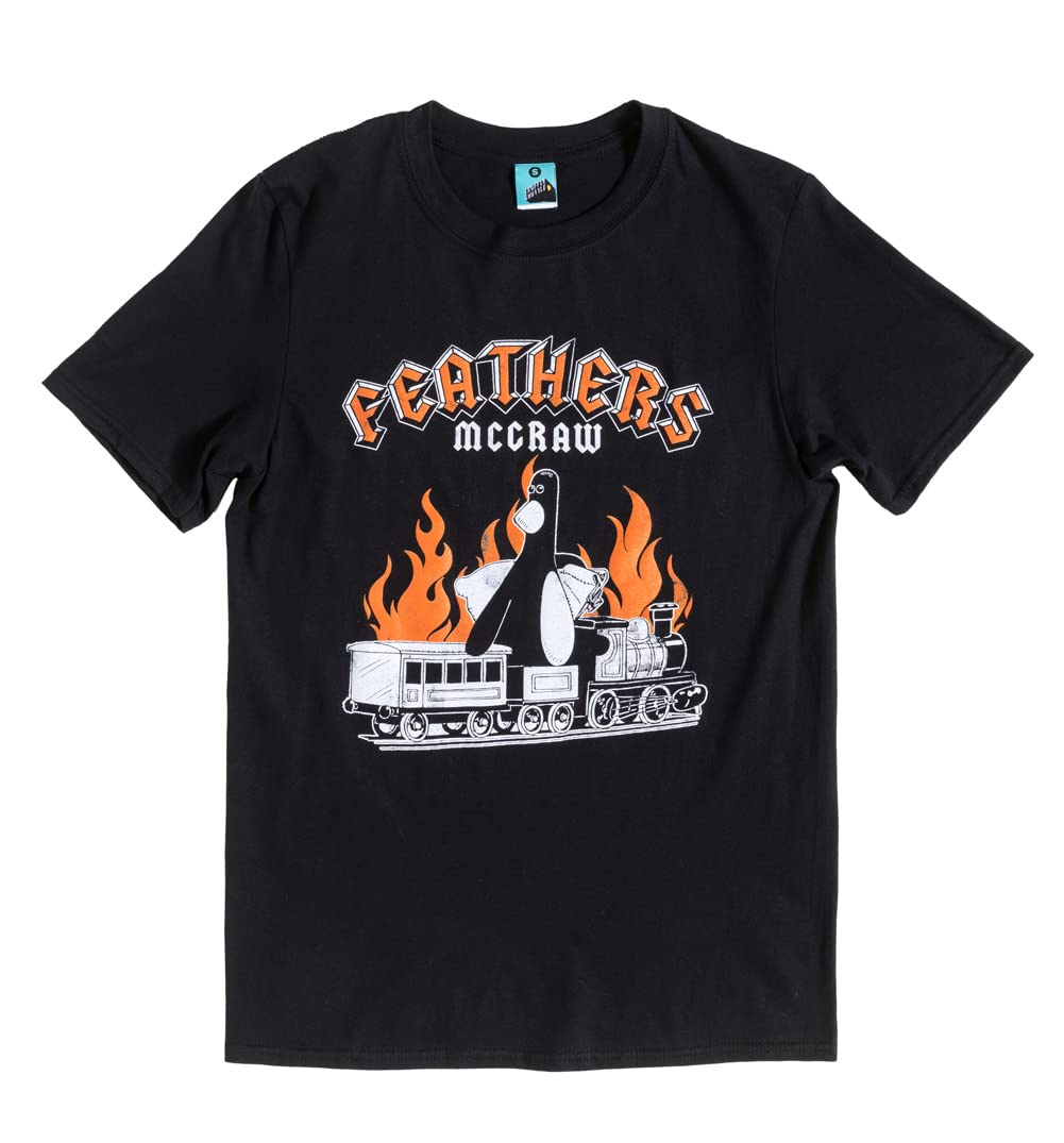 TruffleShuffle Mens Wallace and Gromit Feathers McGraw Rock Black T Shirt, L