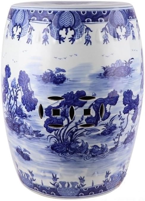 Ceramic Garden Stool Decorative Garden Stools Hand-painted Blue And White Landscape Ceramic Stool Flowers And Birds Bronze Hole Cool Pier Home Living Room Coffee Table Ornaments Garden Stool Ceramic(D