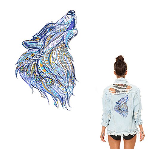 Wolf Iron On Patch Beautiful Wolf Appliques Watercolor Folk-Custom Style Heat Transfer Vinyl Sticker with Grade-A Thermal Transfer Stickers Waterproof&Washable Decal for DIY T-Shirt Jacket Dresses