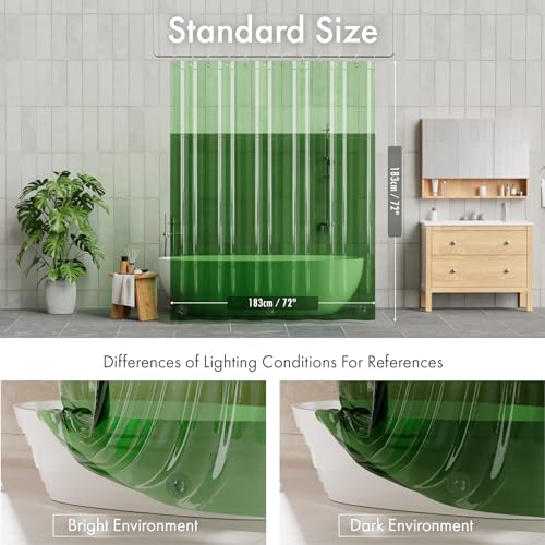 Image of AmazerBath 100% EVA Shower Curtain Liner, 72 x 72 Inches Heavy Duty Shower Curtain and Liner 2-in-1 with 3 Clear Stones and 12 Brass Grommets, Color Block Soft Shower Liner - Mint Green & Pine Green