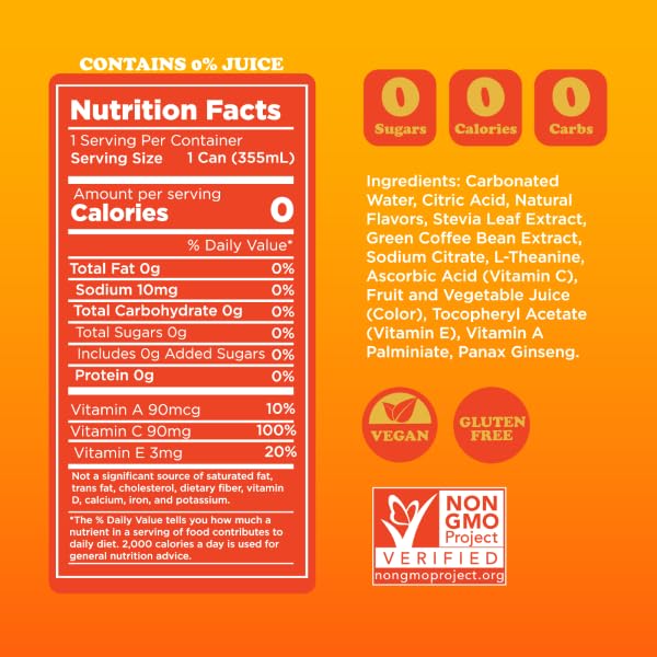 Miniatura 5 de FEEL Sparkling Mango - Bebida energética natural de fruta de la pasión, bebida energética saludable sin azúcar, L-teanina, bebida de cafeína en