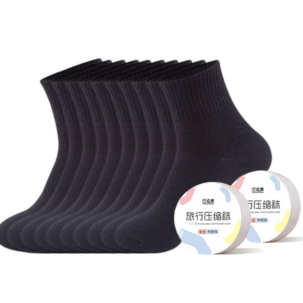 GoodernGoodern 10 Pairs Disposable Cotton Socks for Men and Women, Wash-free Stretch Crew Socks for Daily Use, Sports, Business and Travel - Black