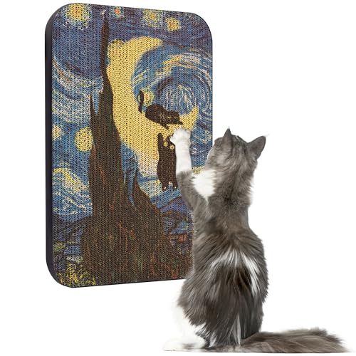 LESISSMER Art Cat Scratcher, Wall-Mountable Cat Scratching Board, Cat Wall Scratcher 16.7x11x1 Inch Cat Scratch Pad and Cat Scratchers for Indoor Cats Toy Furniture Protector(Starry Night)