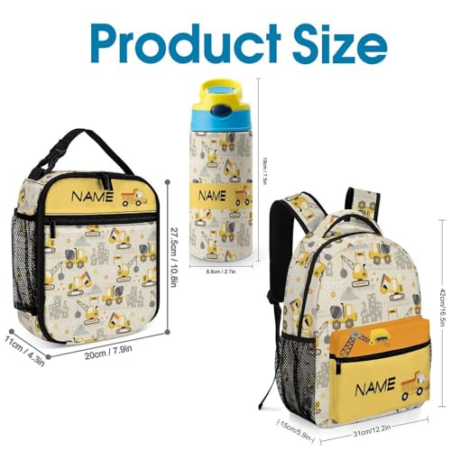 Custom Truck Car 3 Piece Backpack Set Add Name Personalized School Bag with Lunch Bag Kid Water Bottle Customization Bookbag for Students Back to School2