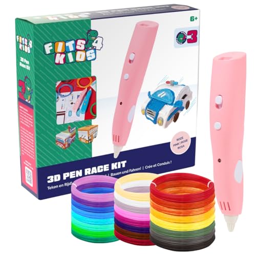 Fits4Kids® 3D Stift für Kinder ab 6 Jahren, kabellos, niedrige Temperatur, Starterset mit 34 m PCL Filament 1,75 mm, kreatives Geschenk mit Zubehör