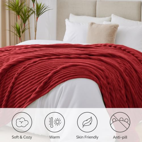Image of BEDELITE Ribbed Full Size Blanket for Bed, Burgundy, 84 inchx90 inch