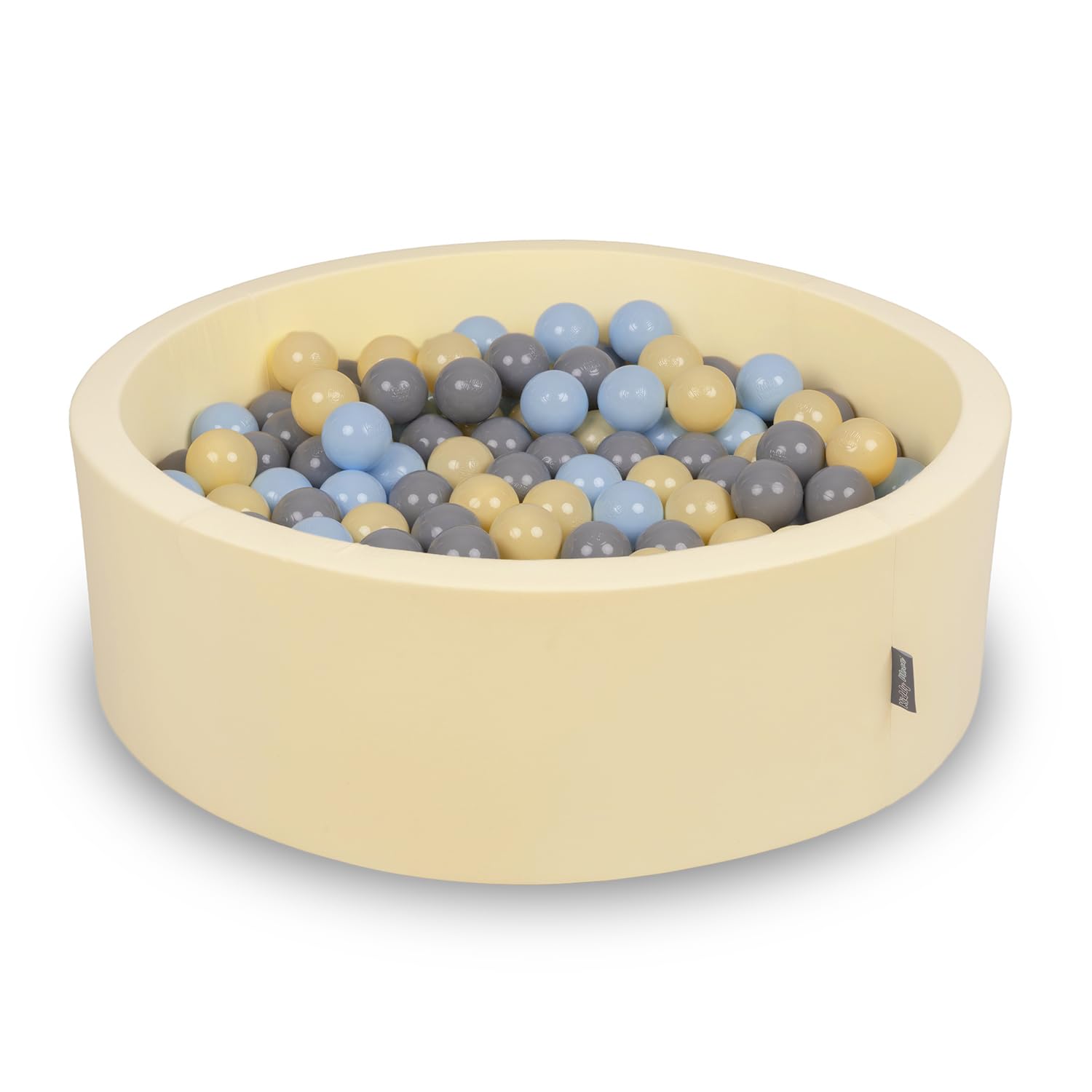 KiddyMoon Soft Ball Pit Round 90X30cm/300 Balls ∅ 7Cm/2.75In For Kids, Foam Ball Pool Baby Playballs, Butter: Pastel Blue/Pastel Yellow/Gray — image 1