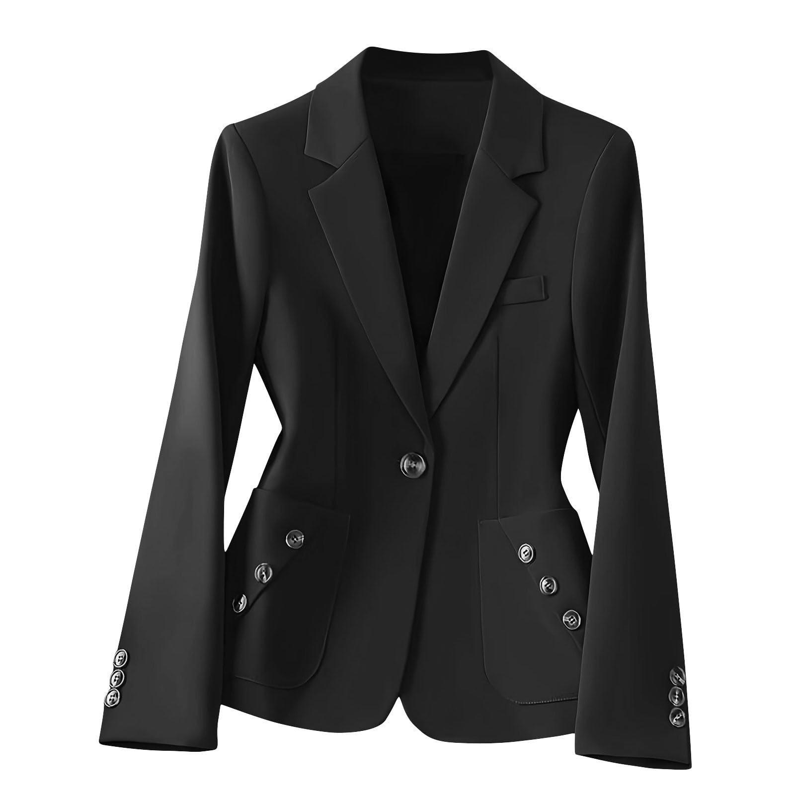 Womens Fashion Blazer Notch Lapel Long Sleeve 2025 Trendy Button Trim Slim Fit Business Office Work Jacket