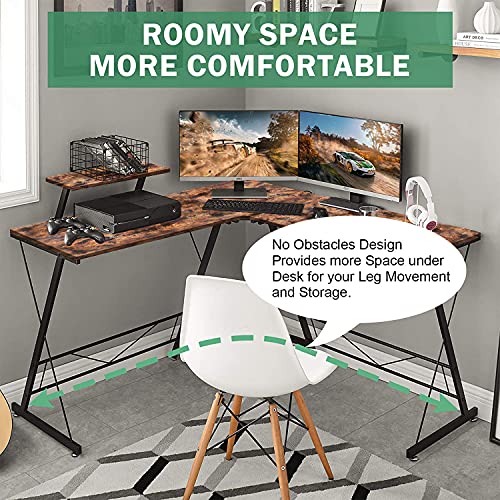 Image of L-Shaped Desk 50.8 inch Computer Corner Desk, Home Gaming Desk, Office Writing Workstation with Large Monitor Stand, Space-Saving, Easy to Assemble (Vintage Top + Black Frame)