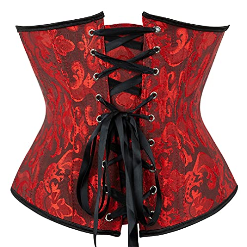 Corset For Women Vintage Underbust Corset Plus Size Brocade Bustier Waist Cincher Top Medium Black Red #TOP2
