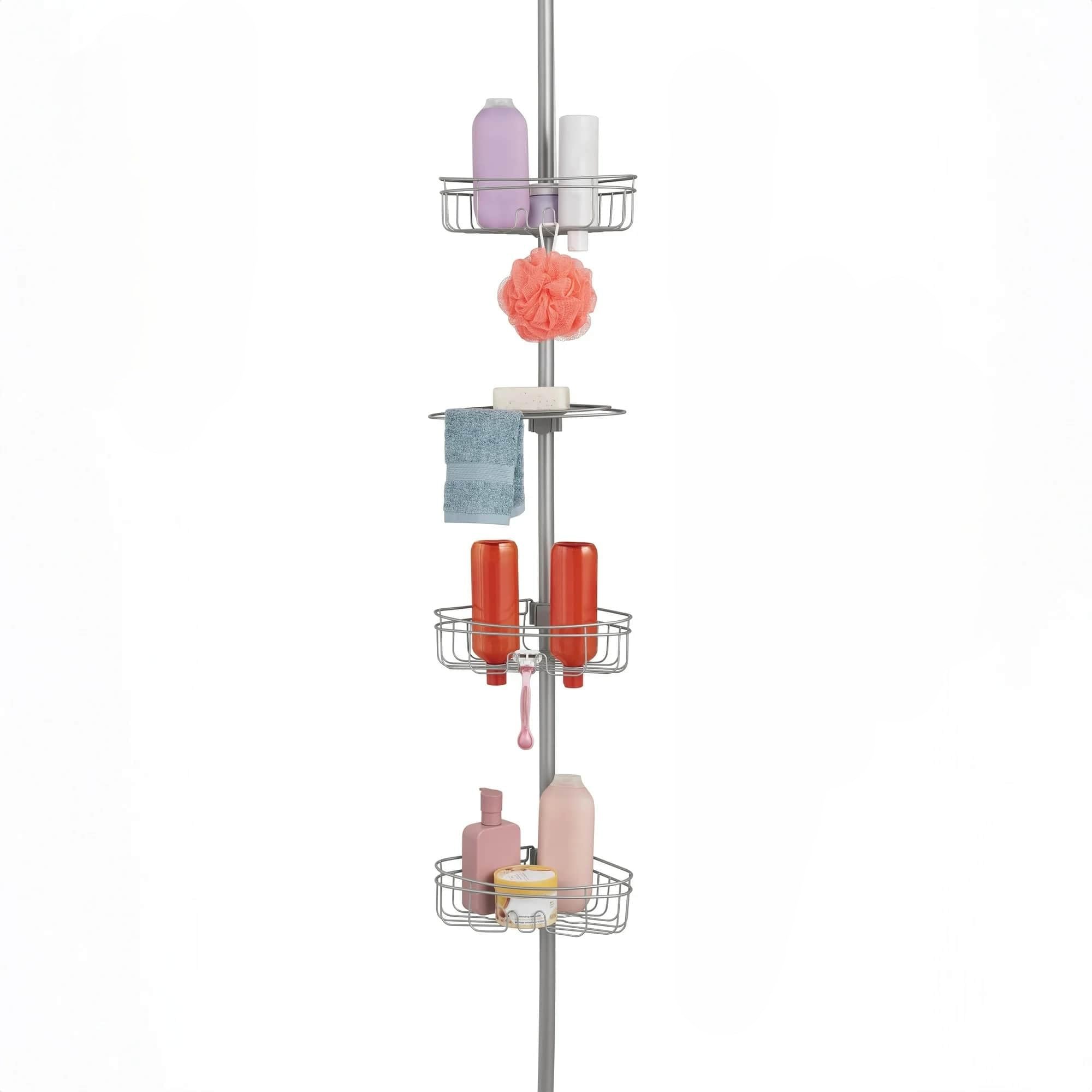 3-Tier Tension Rod Shower Caddy Rust-Resistant Corner Pole Organizer Adjustable 5-8 ft Satin Nickel Finish