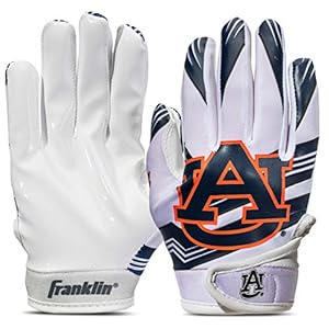 Franklin Sports Auburn Tigers Youth College Football Receiver Gloves – Receiver Gloves for Kids – NCAA Team Logos and Silicone Palm – Youth S/XS Pair, 5.5-6 inches