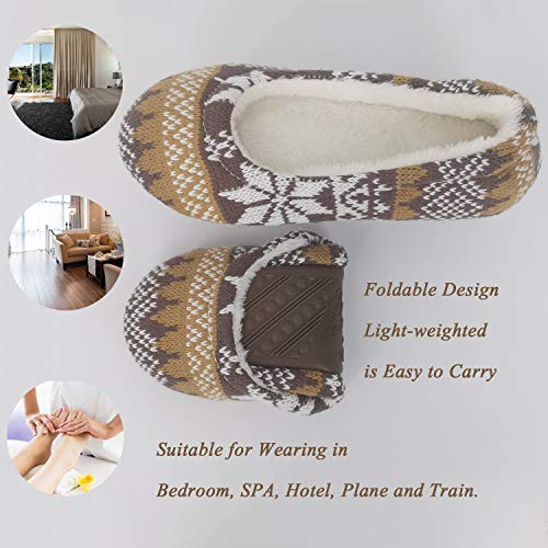 ofoot Womens Indoor Warm Knit House Shoes,Ballerina Slipper Socks,Washable Ballet Style Flats,Soft Soled Non Slip Rubber Bottom with Grips4