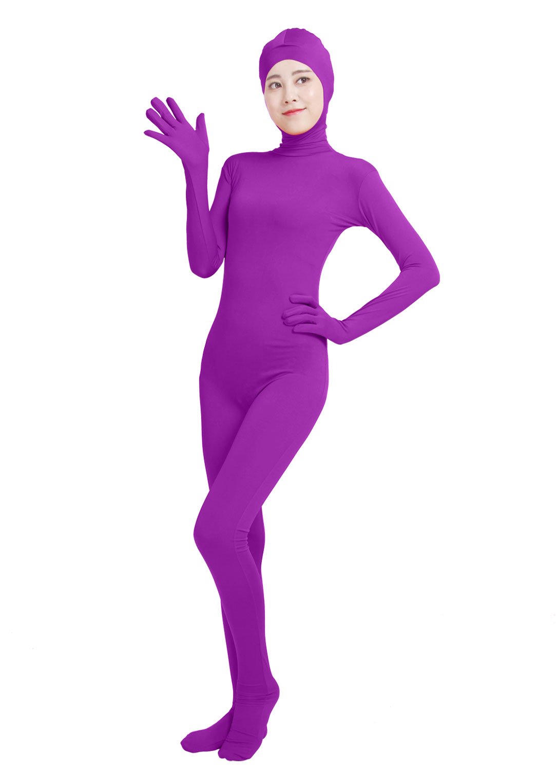 HSEMLIOE Women Open Face Spandex Skin Tight Zentai Stretch Halloween Costume Violet — image 1